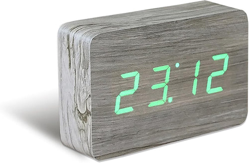 Wood Digital Alarm Clock LED Display Silent Click Control Bedside Desk Clock