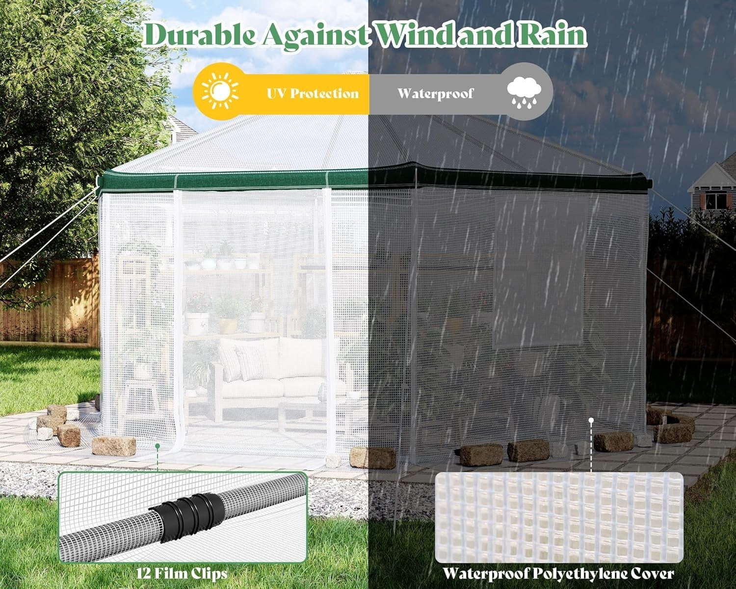Hexagonal Walk-In Greenhouse 4.1x4.1x2.7m Heavy Duty Waterproof PE Cover