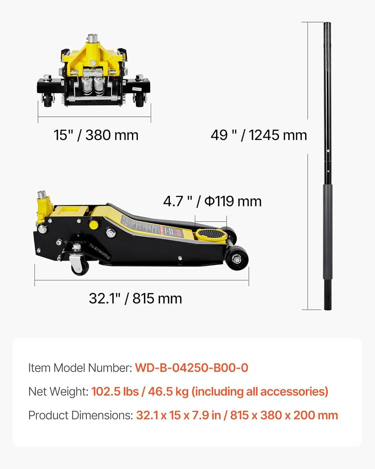 4 Ton Low Profile Racing Floor Jack Dual Piston Quick Lift 3.9–21.5" Heavy Duty