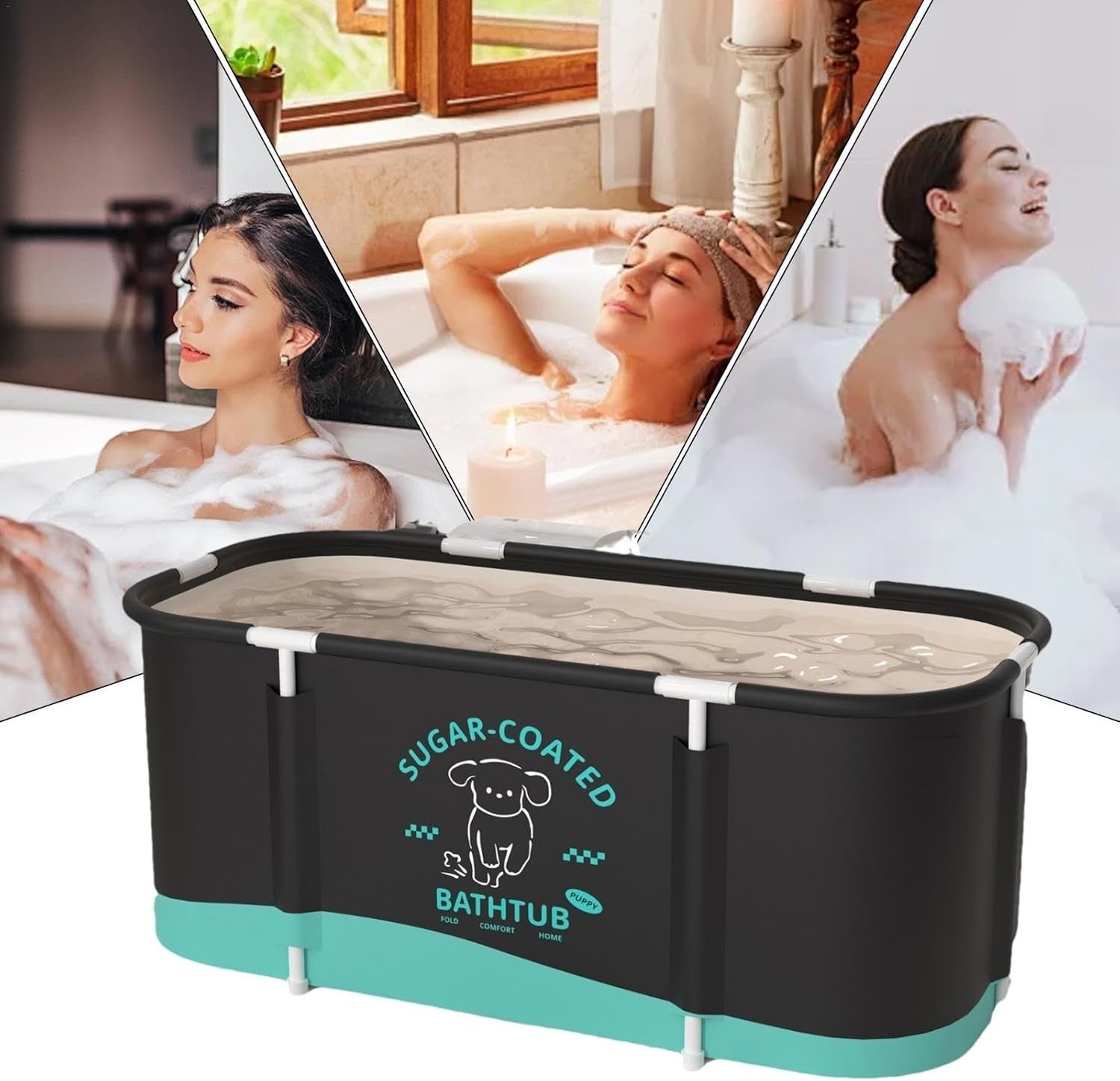 Portable Foldable Bathtub Black Oxford Cloth 45.3"x23.6"x19.7" Freestanding