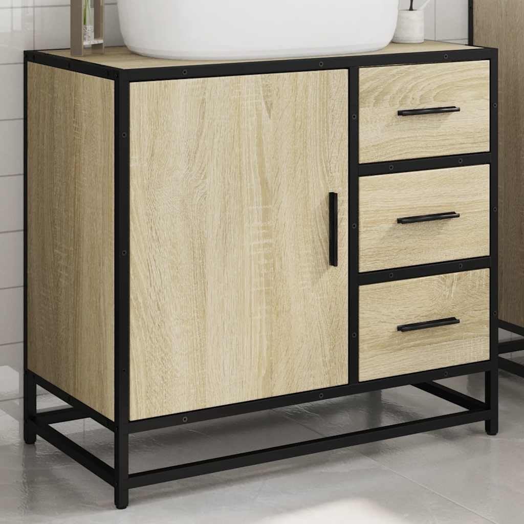 Sonoma Oak Bathroom Sink Cabinet Industrial Vanity Storage Unit 65x33x60cm