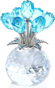Light Blue Crystal Rose Bouquet Ornament Gift for Women Wife Anniversary Wedding