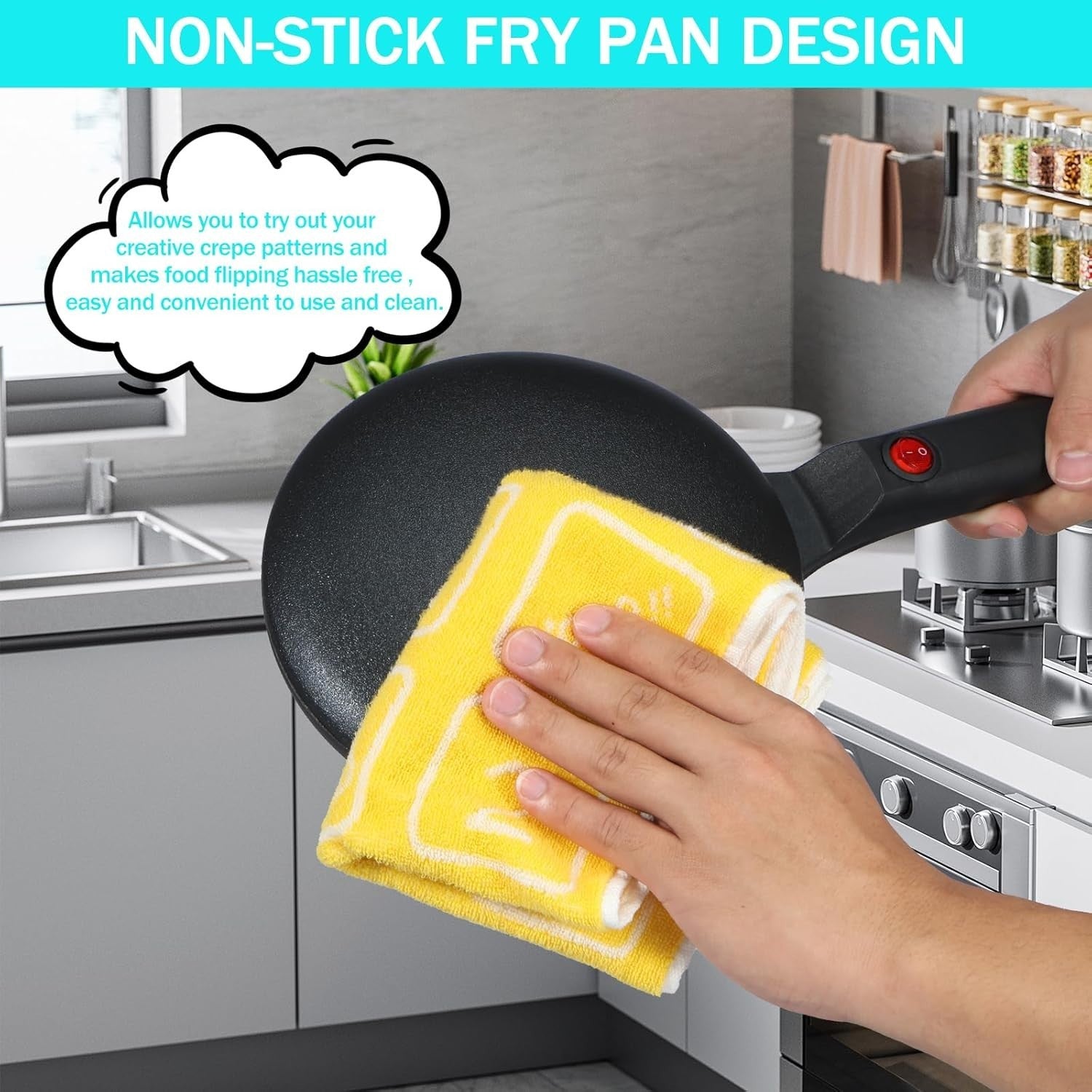 Electric Handheld Crepe Maker 8'' Non-Stick Instant Pancake Maker with Bowl