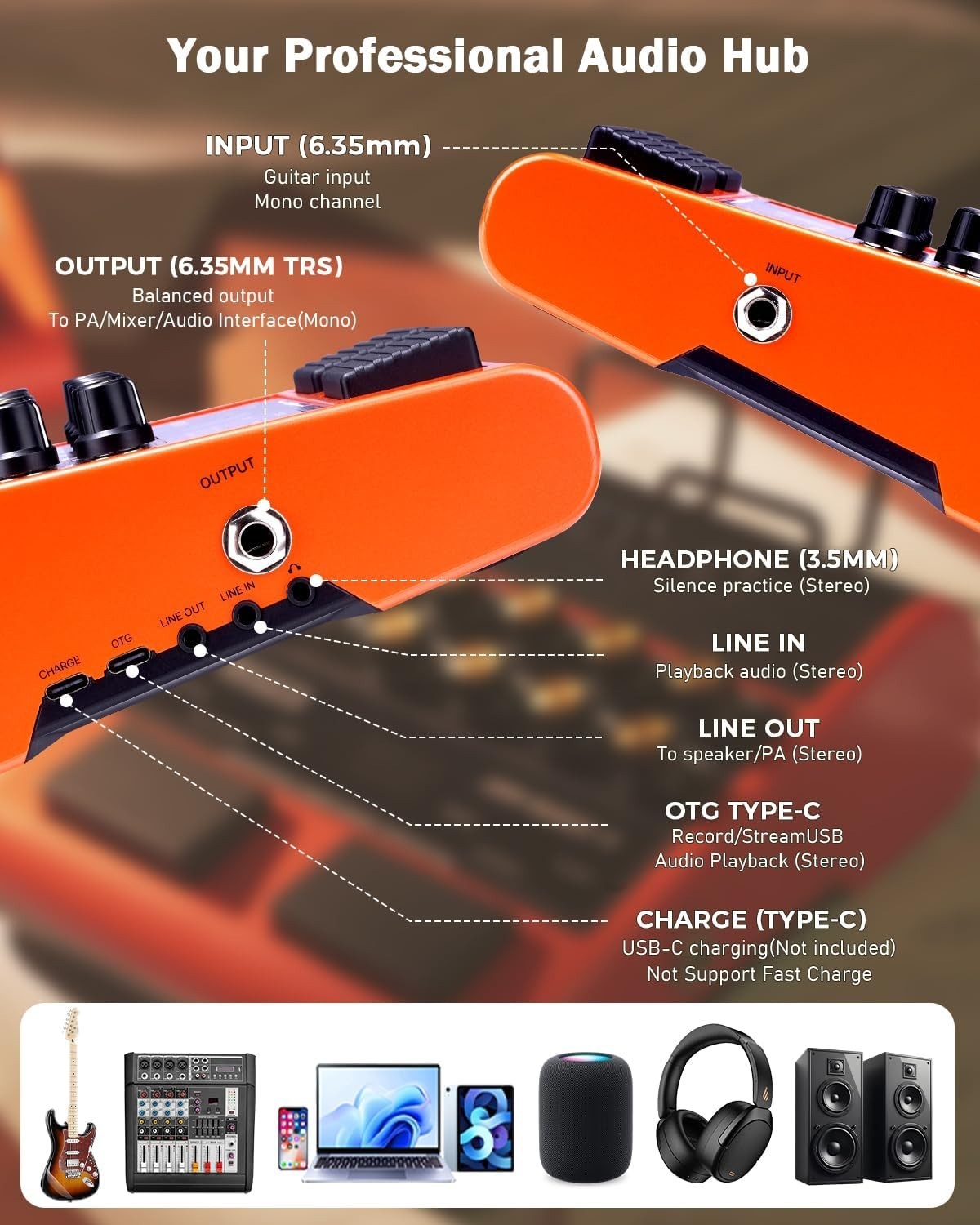 Portable Guitar Amp 10W Multi Effects Bluetooth Looper Drum