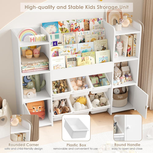 Kids 4-Tier Toy Organizer & Bookshelf with 6 Removable Boxes 119x29.5x94cm White