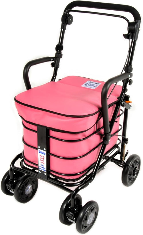 Walking Shopping Trolley with Seat Foldable Cart Stable Wheels Pink