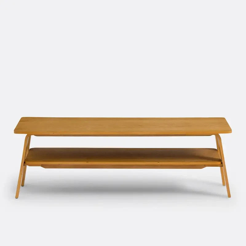 Oak Veneer Mid-Century Coffee Table with Shelf – 2 Tier Design