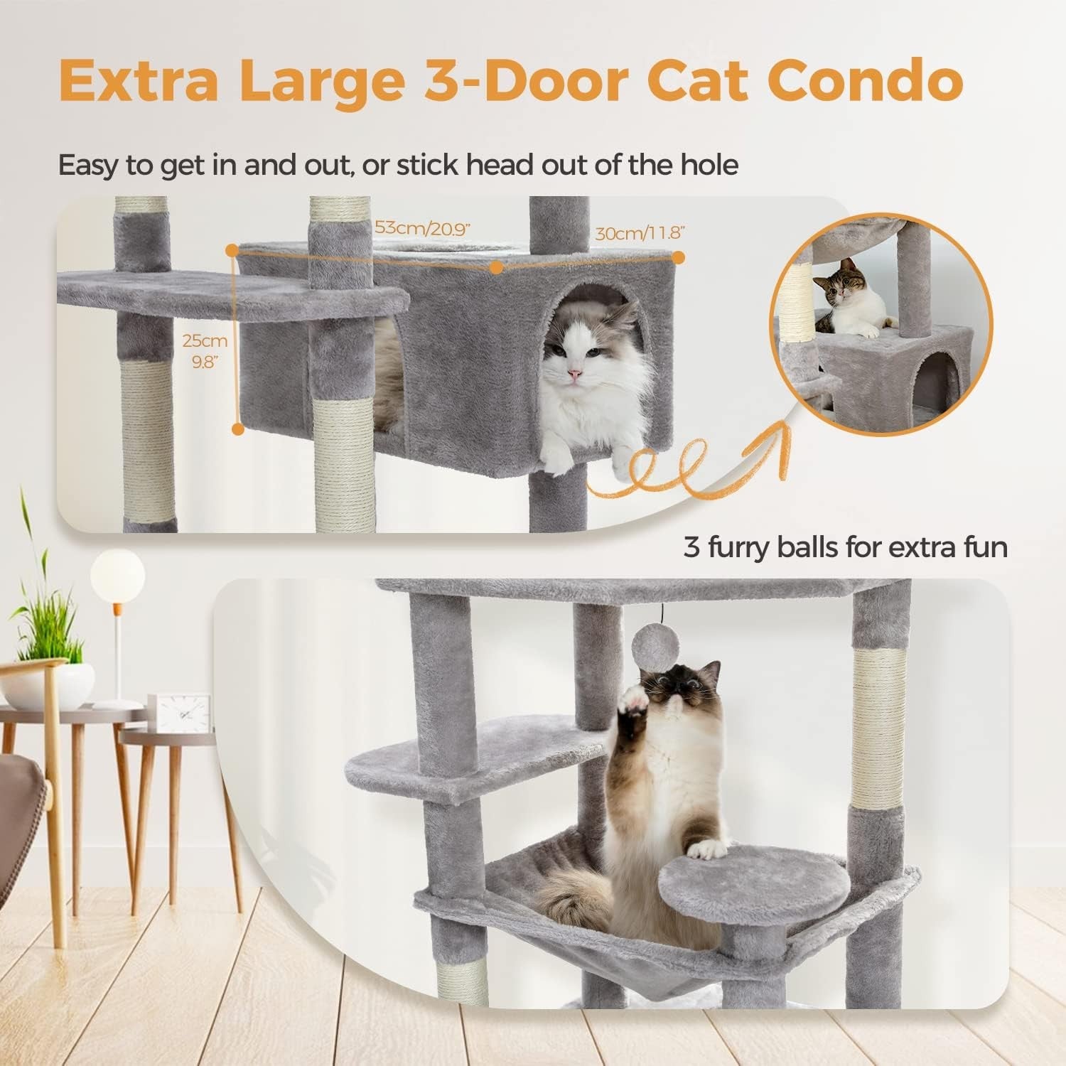 Large Cat Tree 184cm Extra Tall Multi Level Tower For Big Cats With Condo