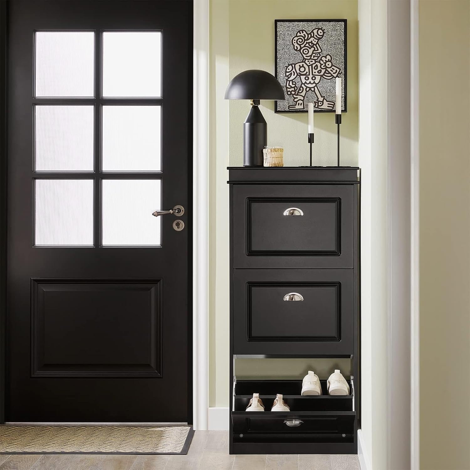 3 Drawer Flip Door Shoe Cabinet Slim Storage Unit 53x24x117 cm Black