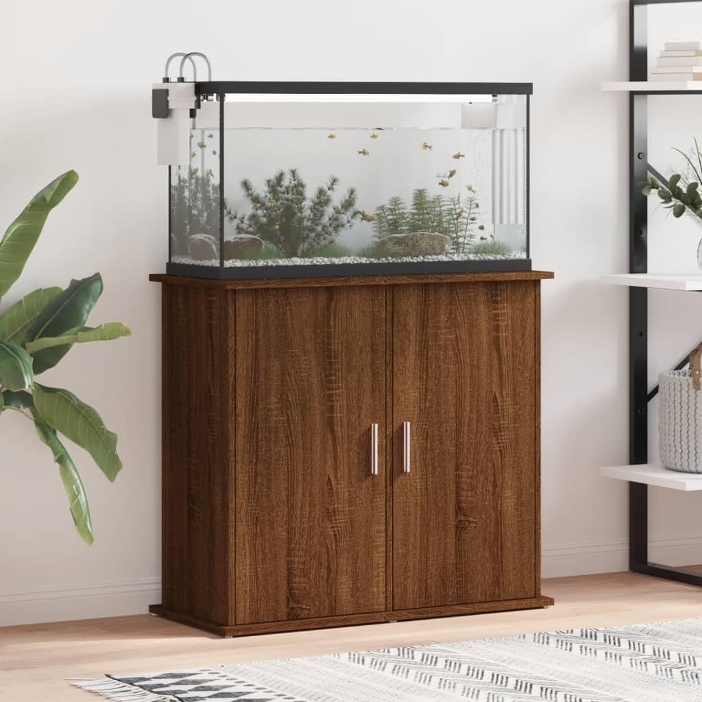 Fish Tank Aquarium Stand Brown Oak Storage Cabinet 81x36x73 cm Durable