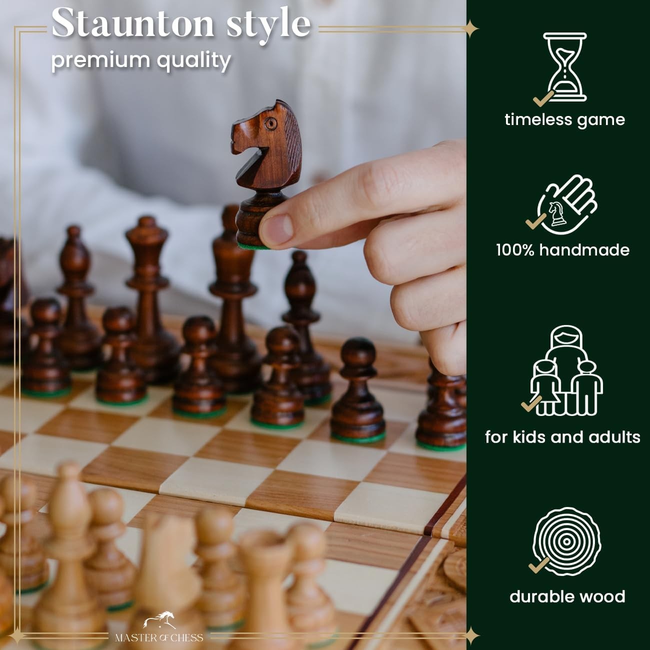 42cm Handcrafted Wooden Chess Set RUBY | Sculpted Pieces | Luxury Foldable Board