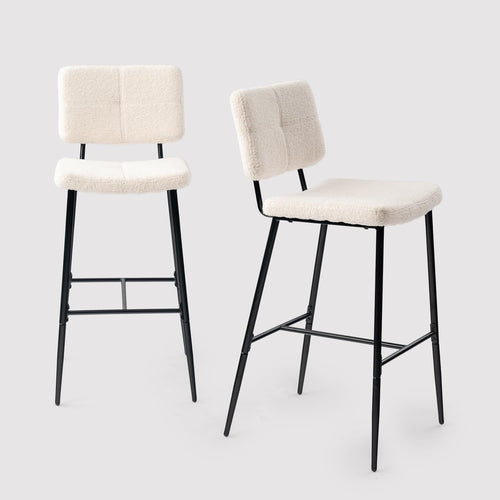 Scandinavian Bar Stools Set of 2 – Boucle Fabric Counter Chairs
