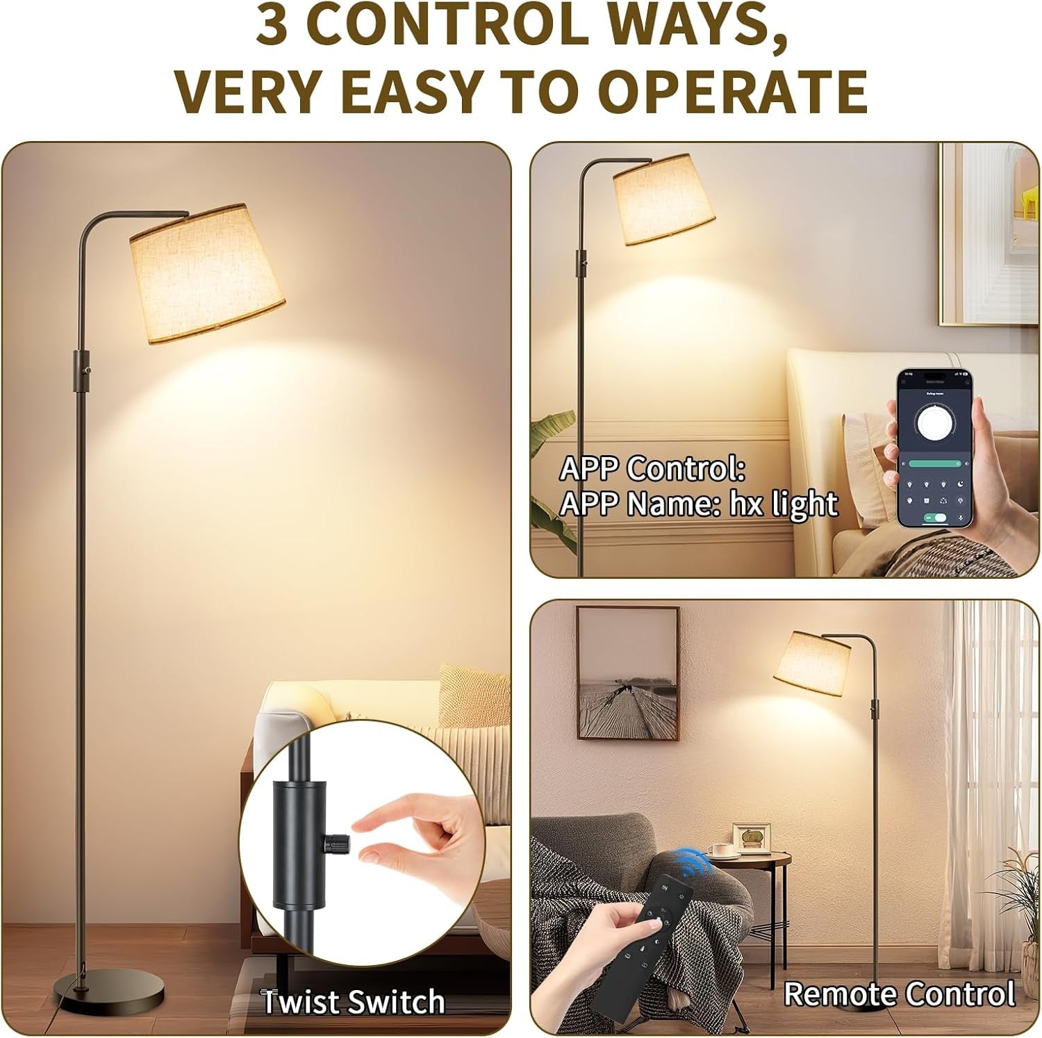 Floor Lamp with Remote App Dimmable Tall Standing Light Memory Function
