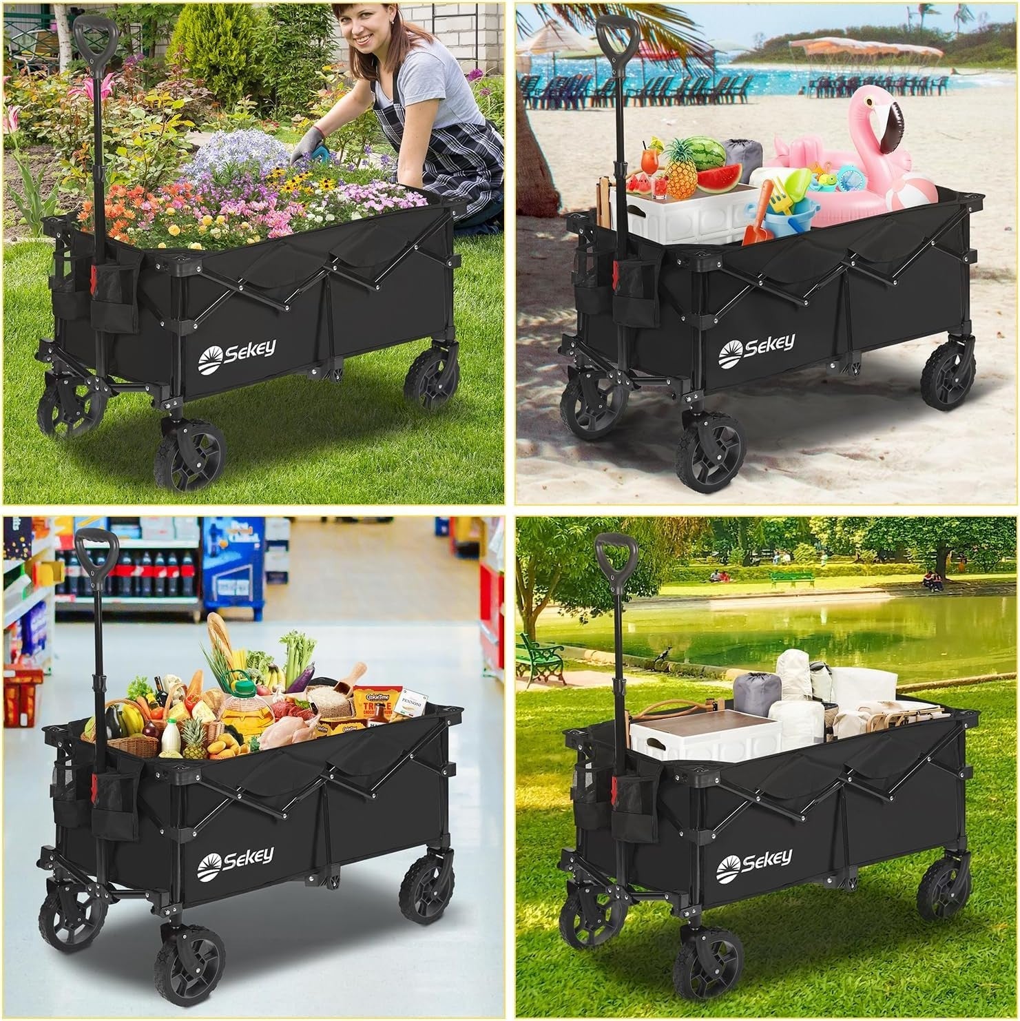 Black Heavy Duty 135L Folding Festival Trolley All-Terrain Wagon 150kg Capacity