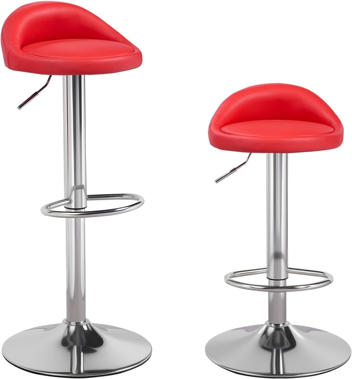 Adjustable Swivel Bar Stools Set of 2 Faux Leather Counter Chairs Red