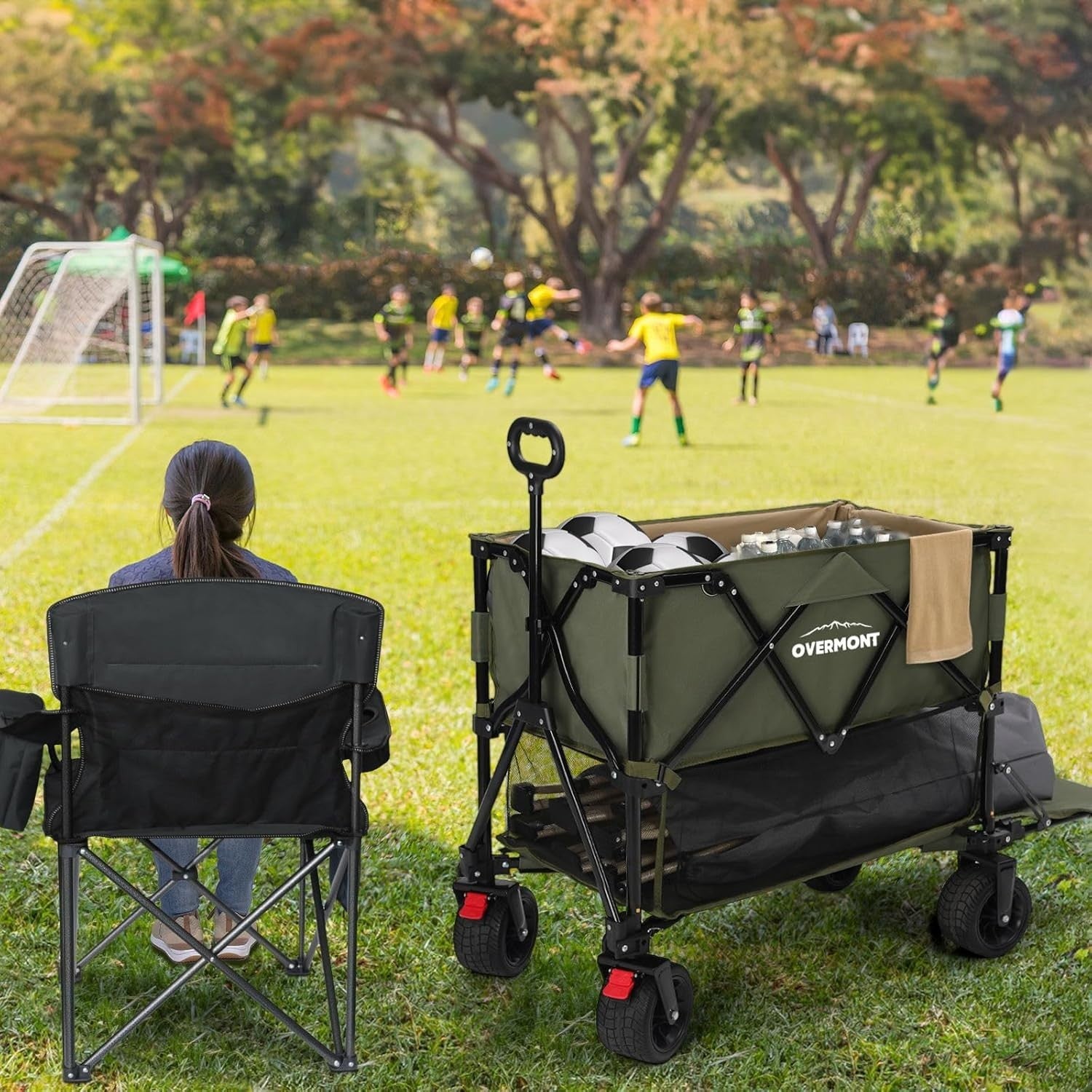 Green 400L Double Decker Folding Wagon 200kg All Terrain Festival Camping Cart