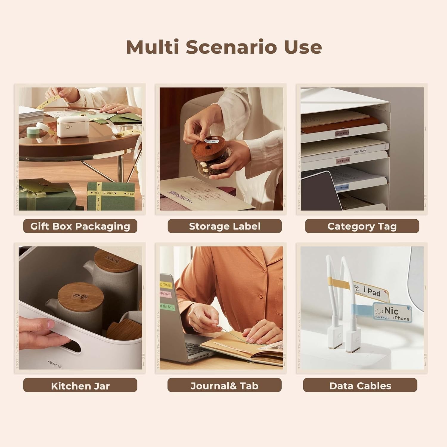 Wireless Thermal Label Maker Bluetooth Mini Beige
