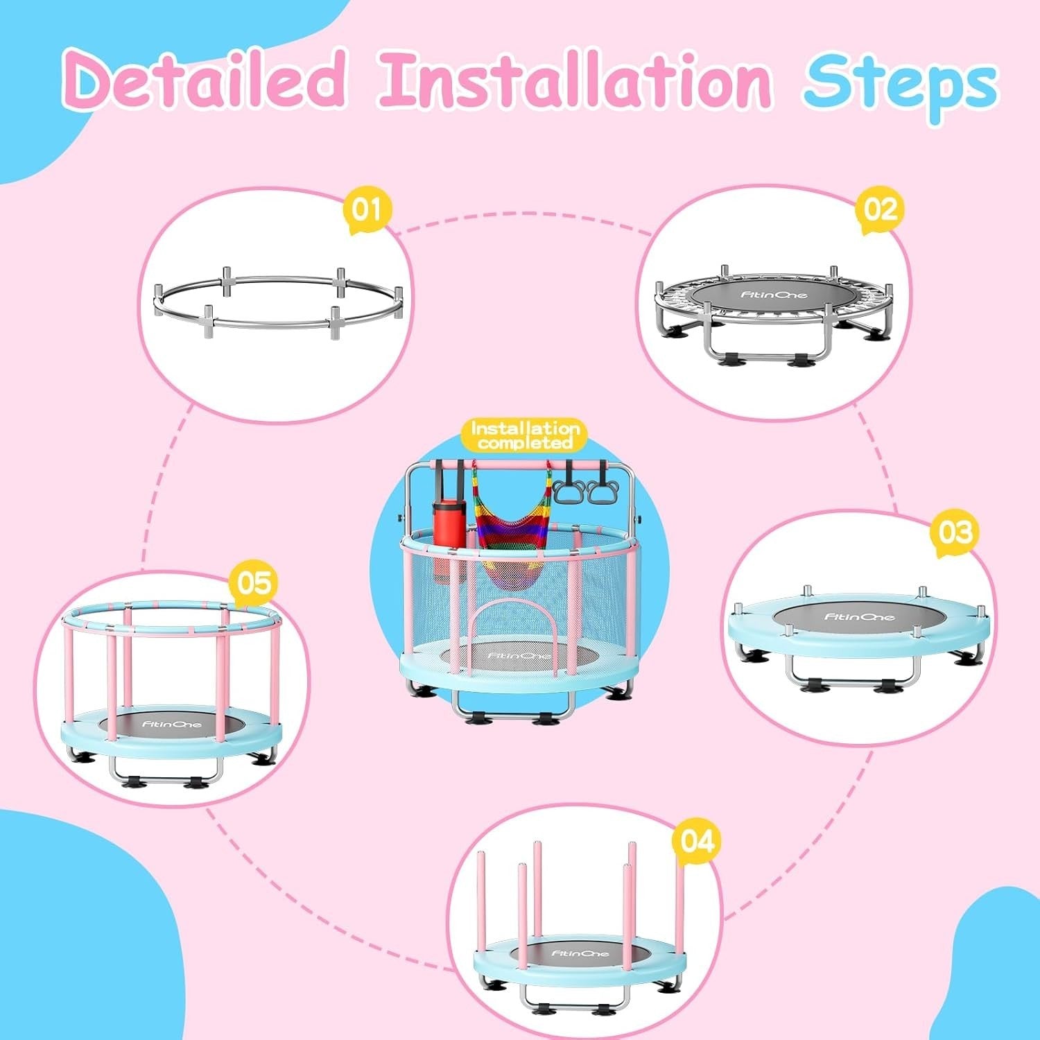 55” Kids Toddler Trampoline Indoor Outdoor w/ Swing Gymnastics Bar 440lbs