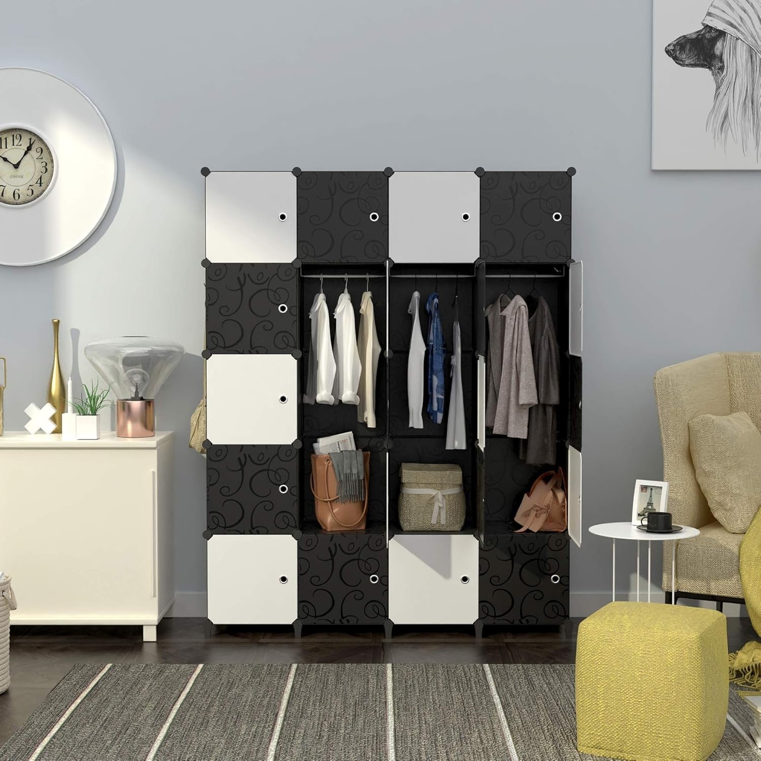 20 Cube Modular Wardrobe Closet Black & White Portable Storage Organizer