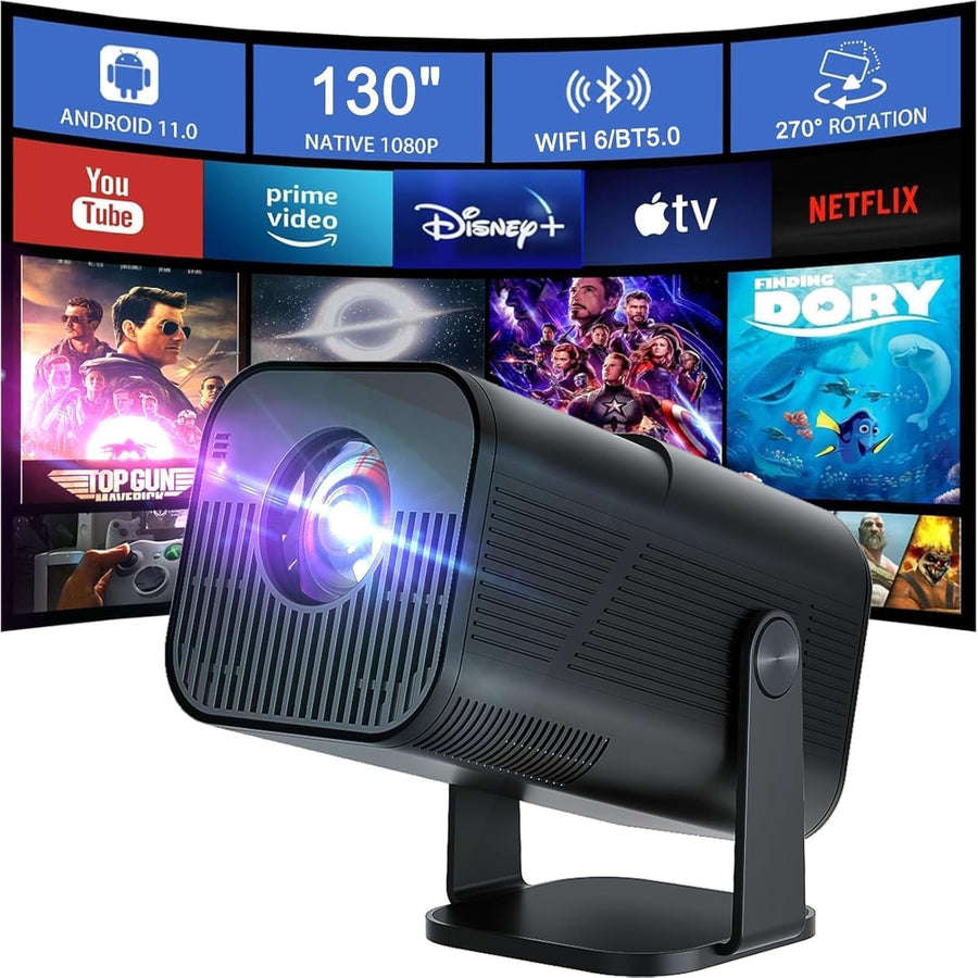 4K Mini Smart Projector WiFi 6 Bluetooth Android Portable Bedroom
