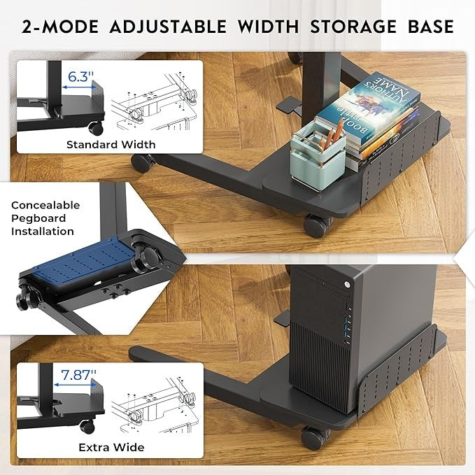 Mobile Standing Desk Adjustable Height Rolling Laptop Table 60x52cm Black