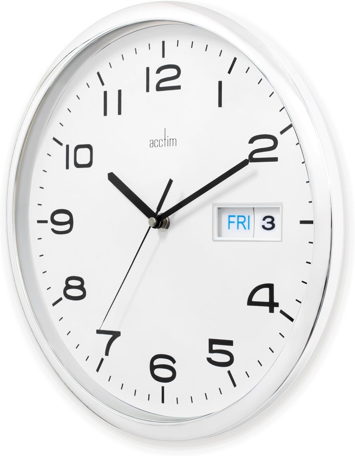 32cm Large Wall Clock Chrome White | Quiet Quartz Date Display Home Office