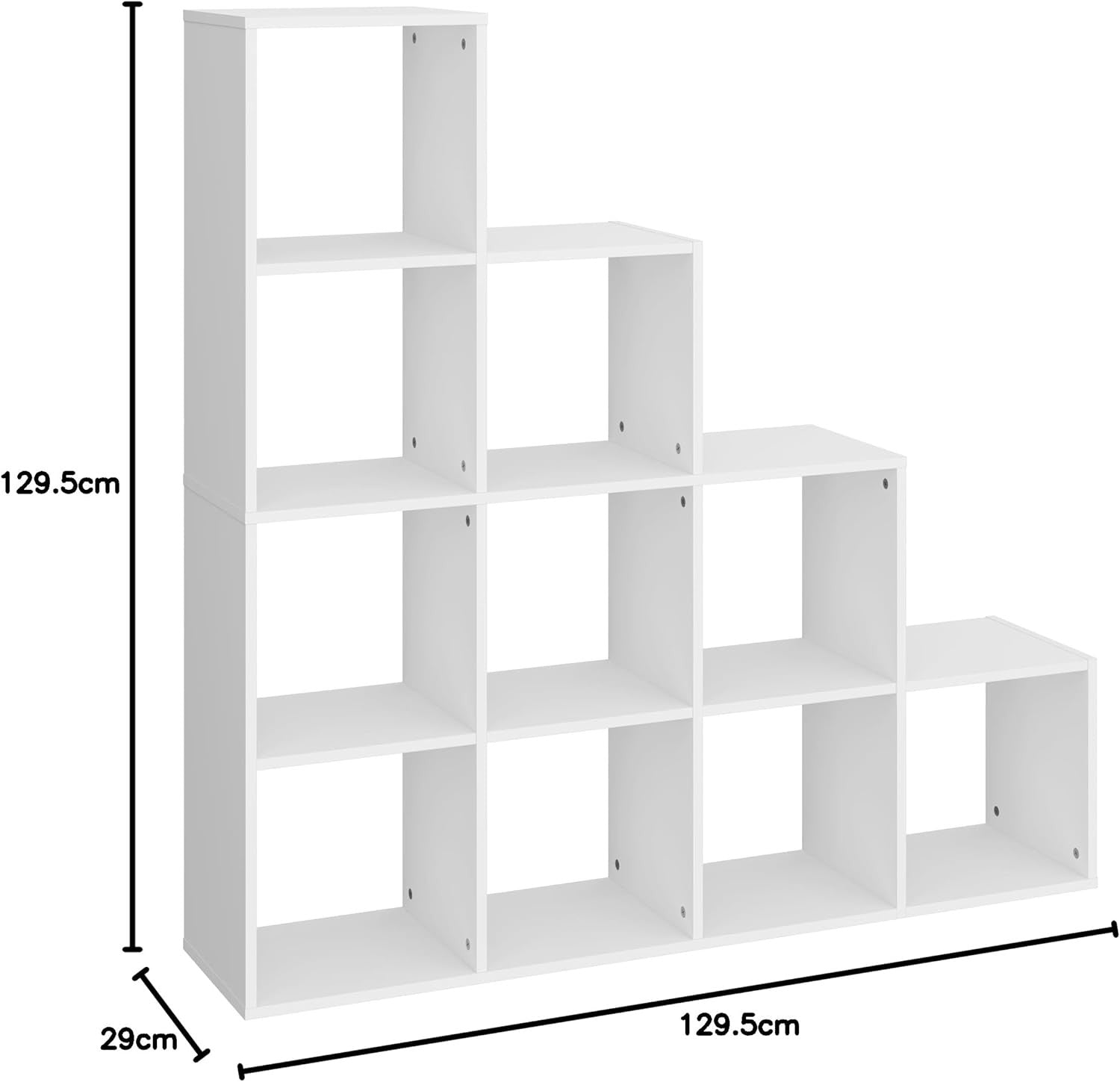 10-Cube Wooden Display Shelf Stair Bookcase Modern Storage Unit for Home & Offic