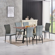 Dining Table Set 6 with 6 Grey Faux Leather Chairs, Oak 150x80cm, Modern Kitchen