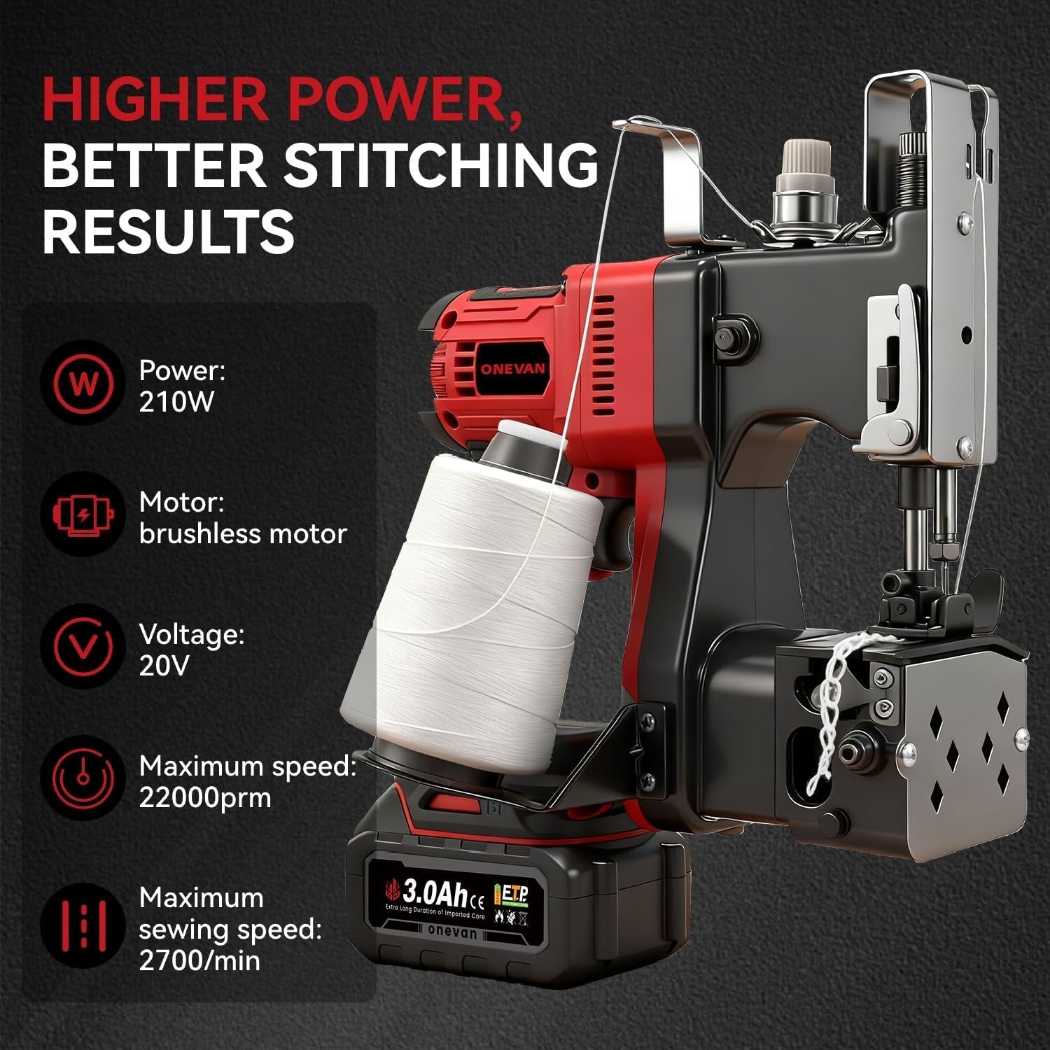 Portable Bag Closer Sewing Machine Cordless Sack Stitcher 0.2–6mm