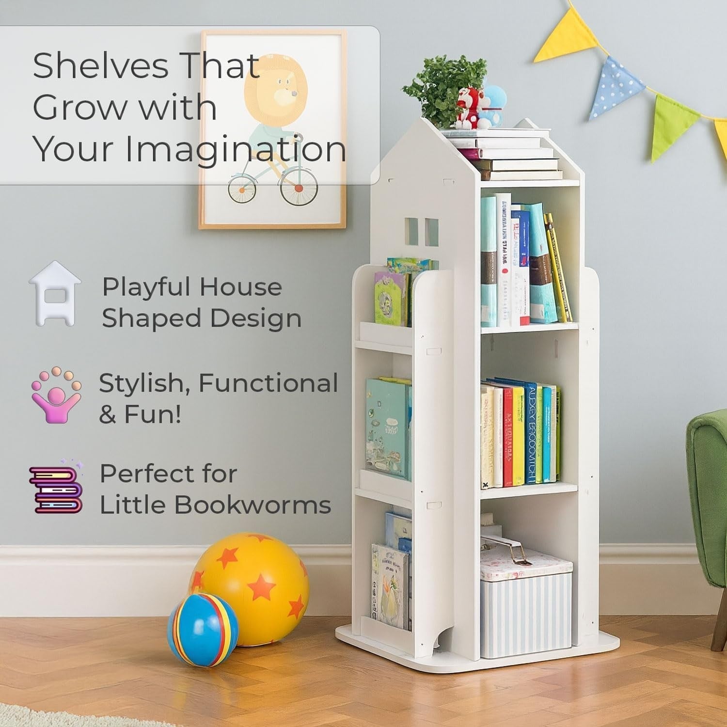 360° Rotating Kids Bookshelf 10-Shelf Freestanding Space-Saving Bookcase