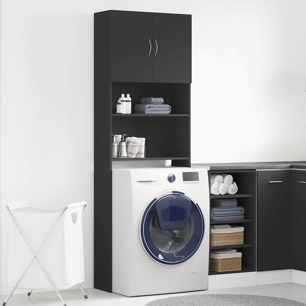 Tall Black Washing Machine Cabinet Over-Laundry Storage Unit with Doors & Shelve