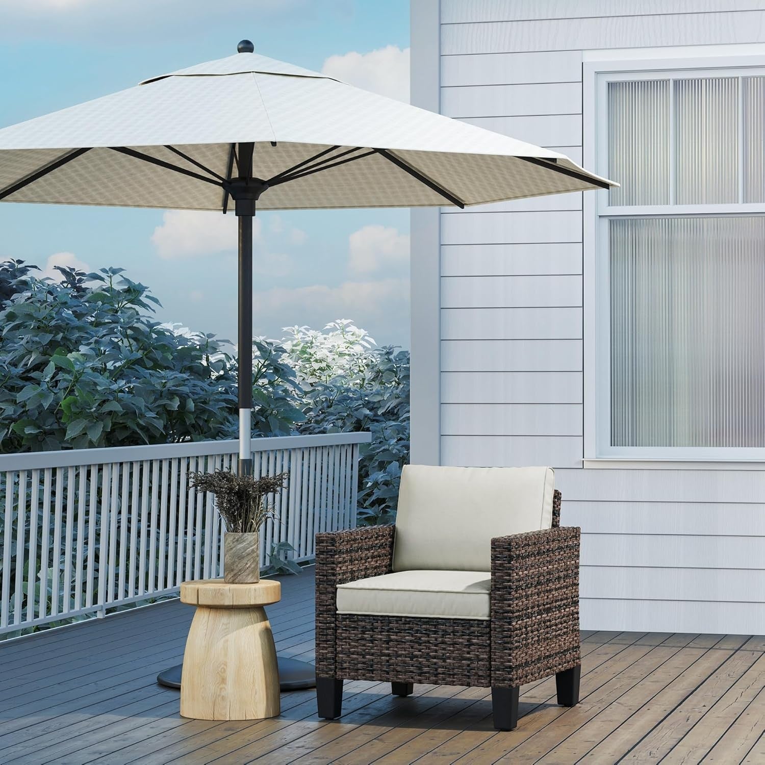 Rattan Garden Armchair with Cushions Brown Outdoor Patio Conservatory Chair