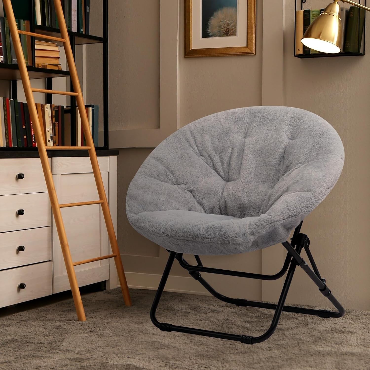 Plush Folding Saucer Chair - Portable Round Armchair for Living Room & Bedroom
