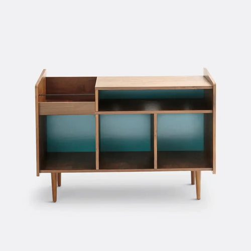 Walnut Vinyl Storage Cabinet Retro Sideboard Unit Media Console