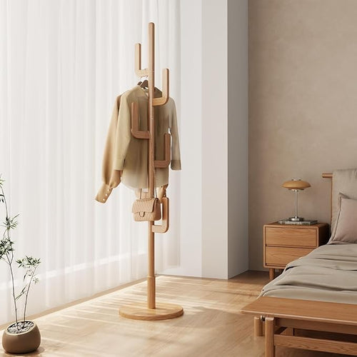 Wooden Coat Rack Stand | Cactus Design Hall Tree with 6 Hooks for Coats & Hats