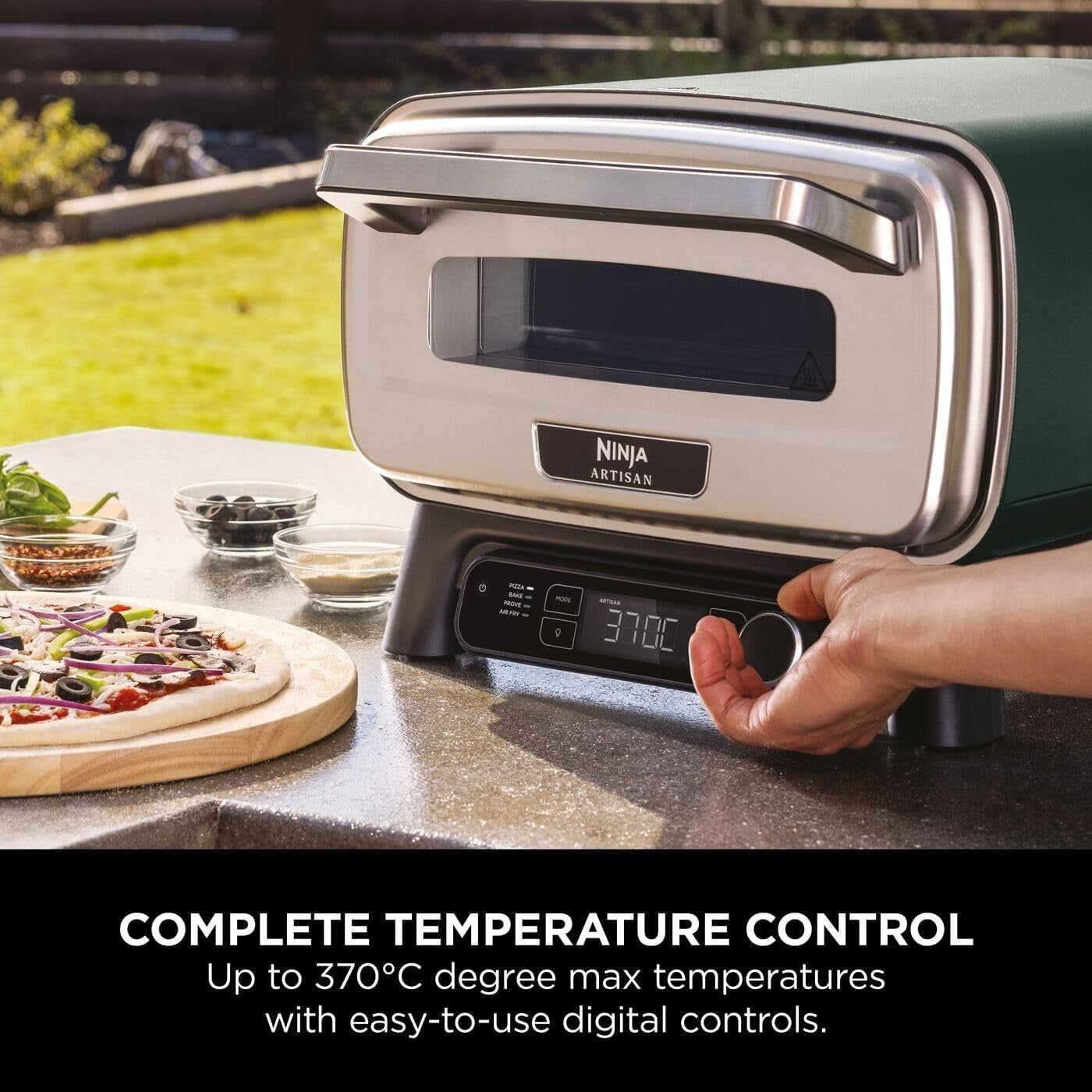 Outdoor Electric Pizza Oven Air Fryer 370°C 12in Pizza Stone Peel Basket Green