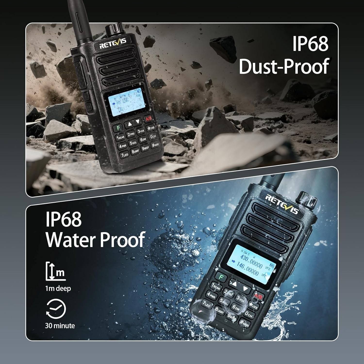 IP68 Waterproof Ham Radio Dual Band VFO 2500mAh Type-C 2 Pack