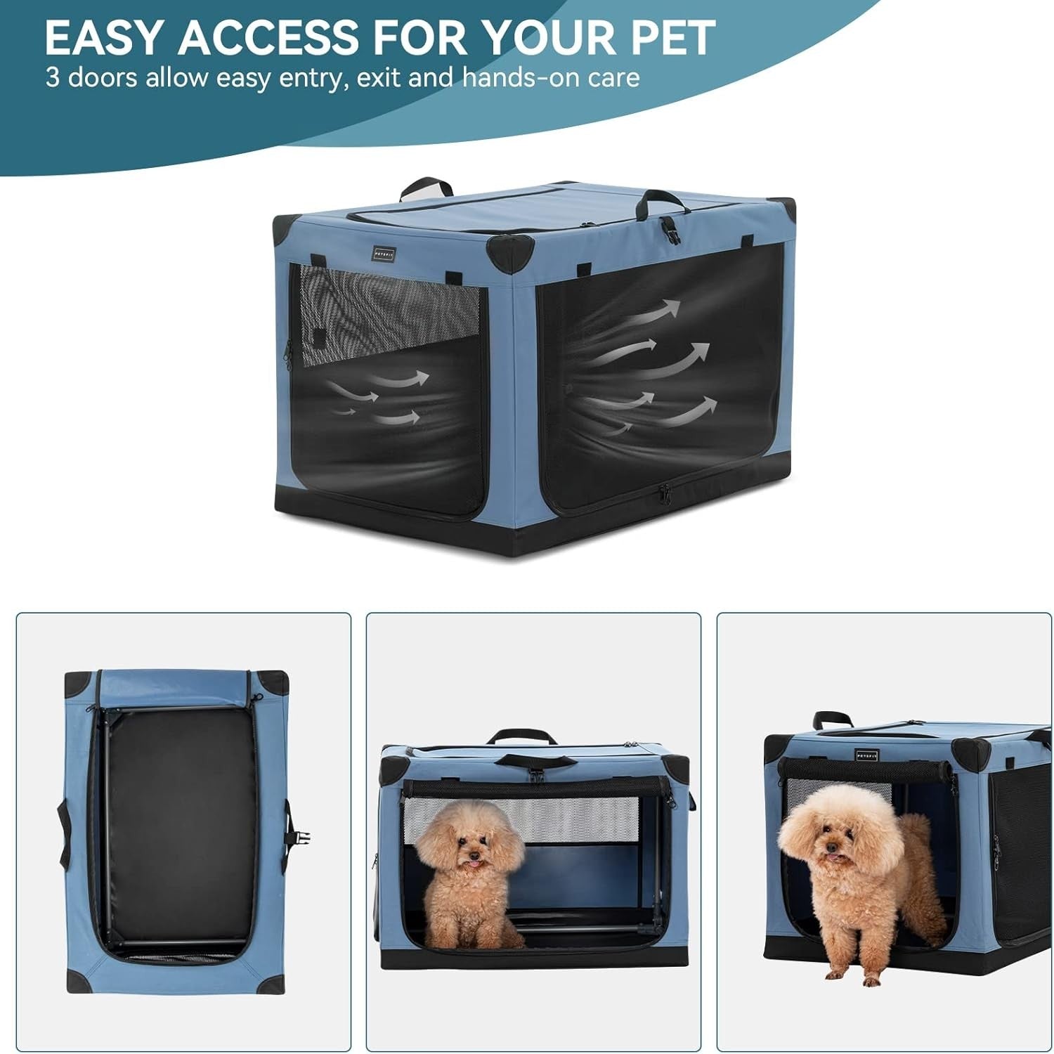 Foldable Medium Dog Crate Portable Soft Pet Carrier Kennel 3 Door Cage 76cm
