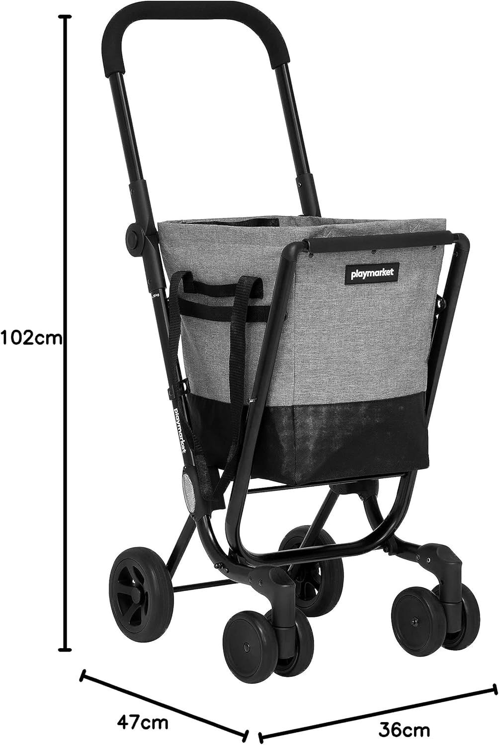 Foldable Black-Grey Shopping Trolley Cart 40L Waterproof Removable Bag