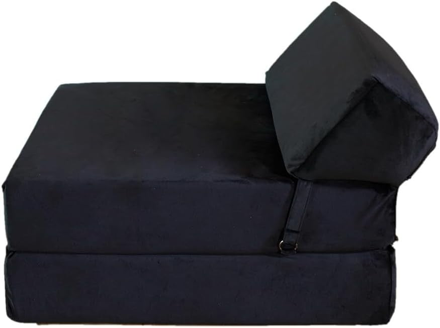 Single Folding Futon Z Bed Chair Sofa Mattress Black Sleeper Guest Bed