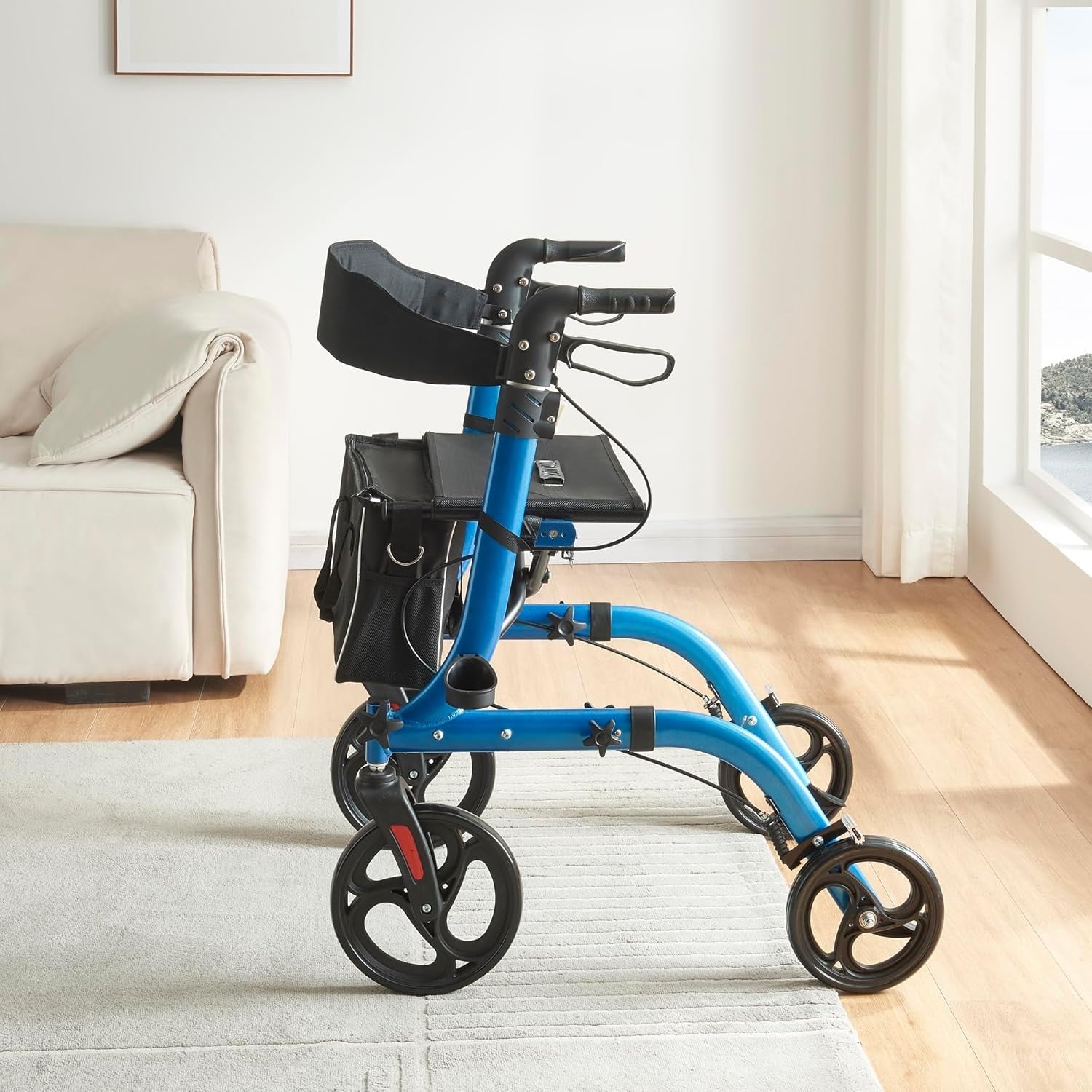 Lightweight Folding Rollator Walker with Seat Lockable 20cm Wheels