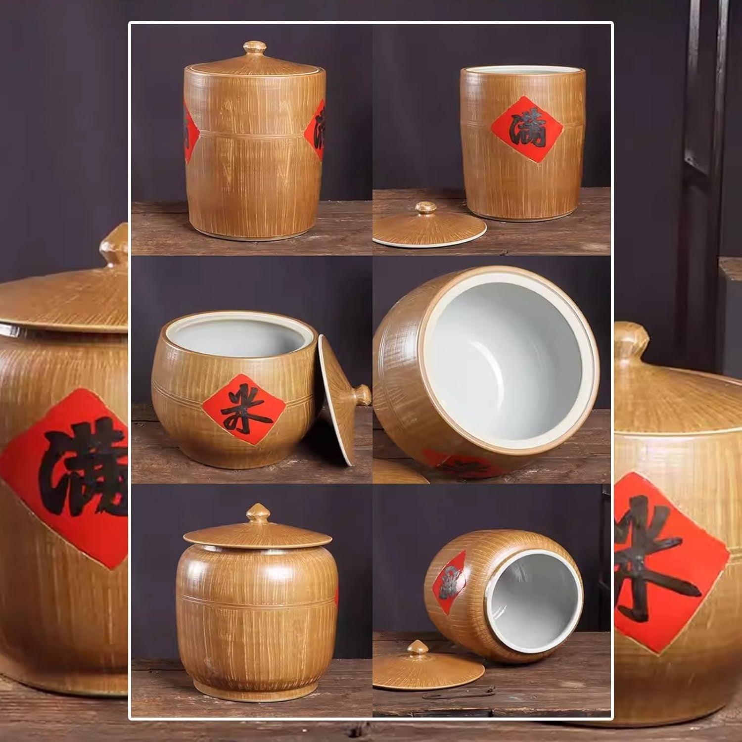 Ceramic Rice Storage Jar Airtight Grain Container 25x33x19cm