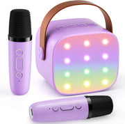 Kids Mini Karaoke Machine 2 Wireless Mics Bluetooth LED