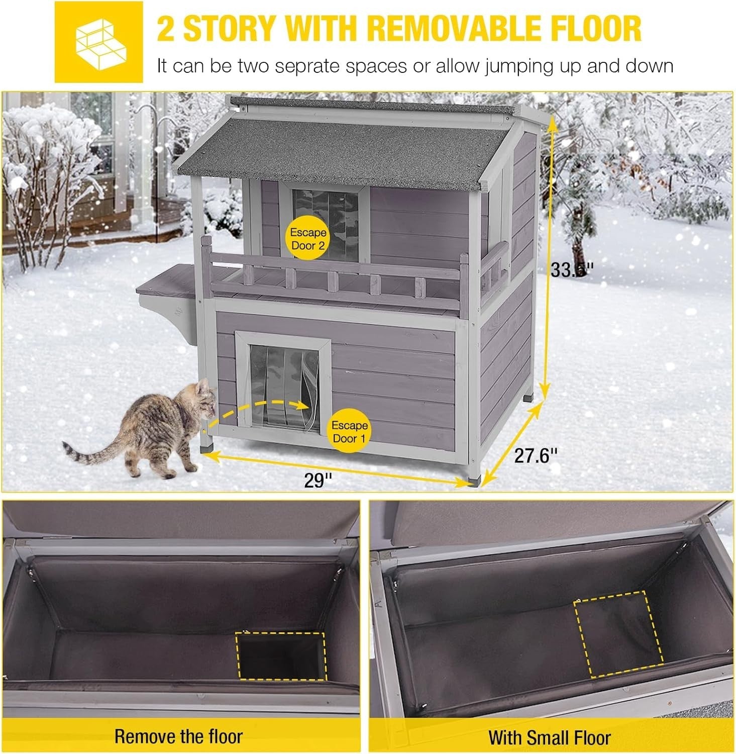 Insulated Outdoor Cat House Weatherproof Shelter with Removable Floor & Liner