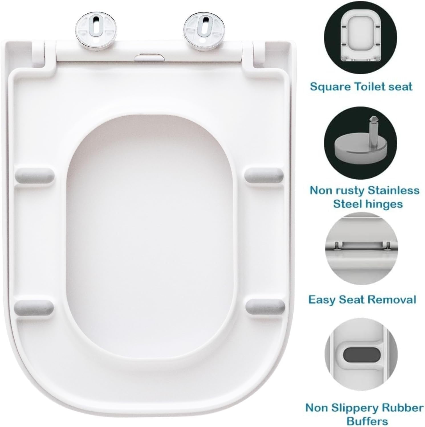 Rectangular Square Soft Close Toilet Seat Seat Quick Release Loo Seat Easy Clean
