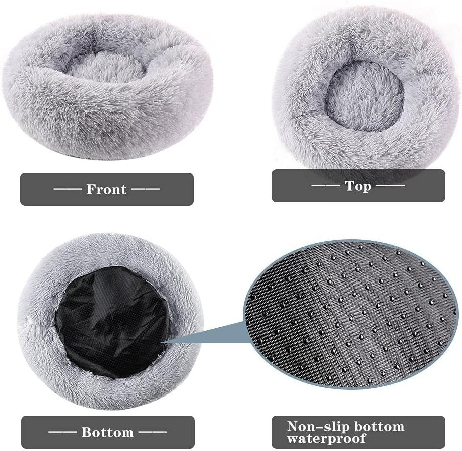 Calming Donut Pet Bed 80cm Faux Fur Dog Cat Bed Anxiety Relief