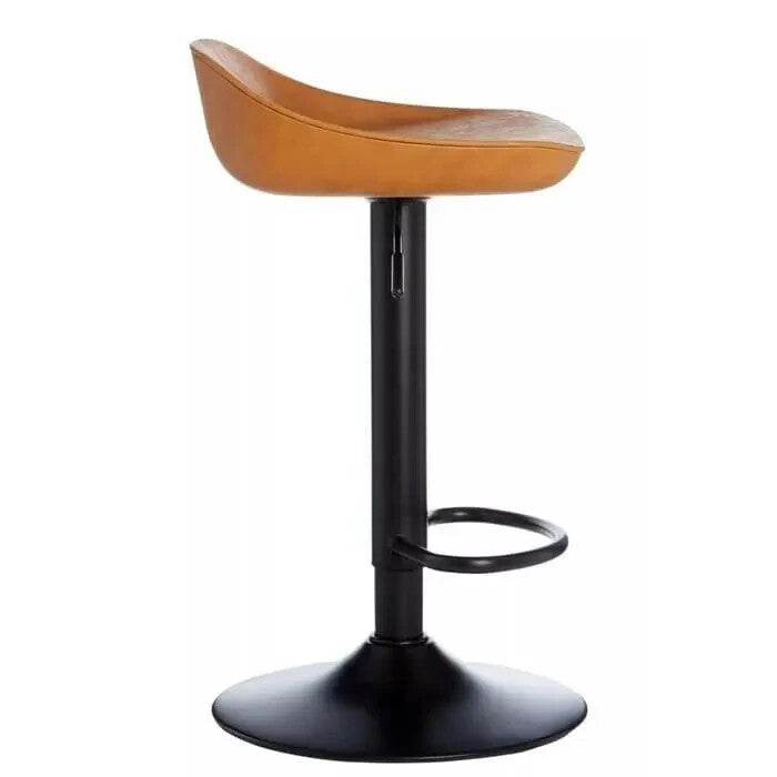 Set of 2 Brown Bar Stools Adjustable PU Leather Swivel Black Metal Base