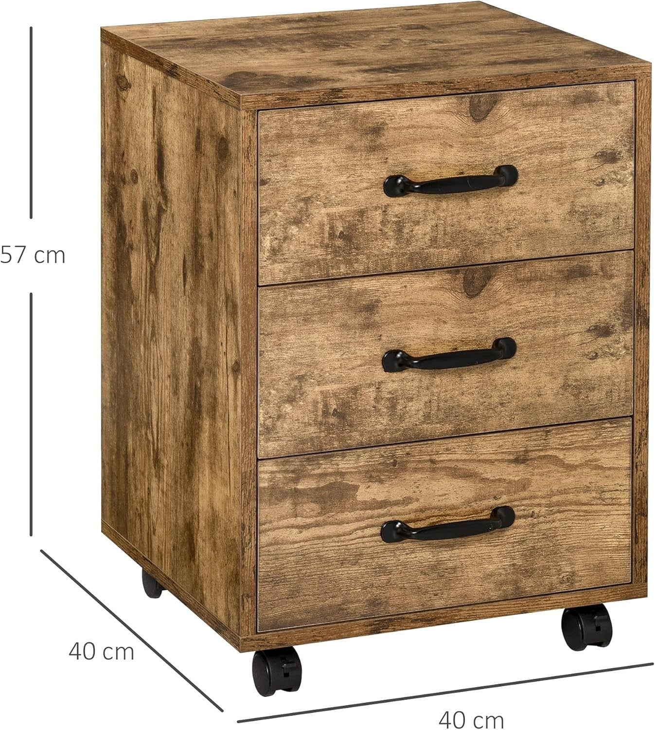 Rustic Brown Rolling File Cabinet 3 Drawer Under Desk Printer Storage