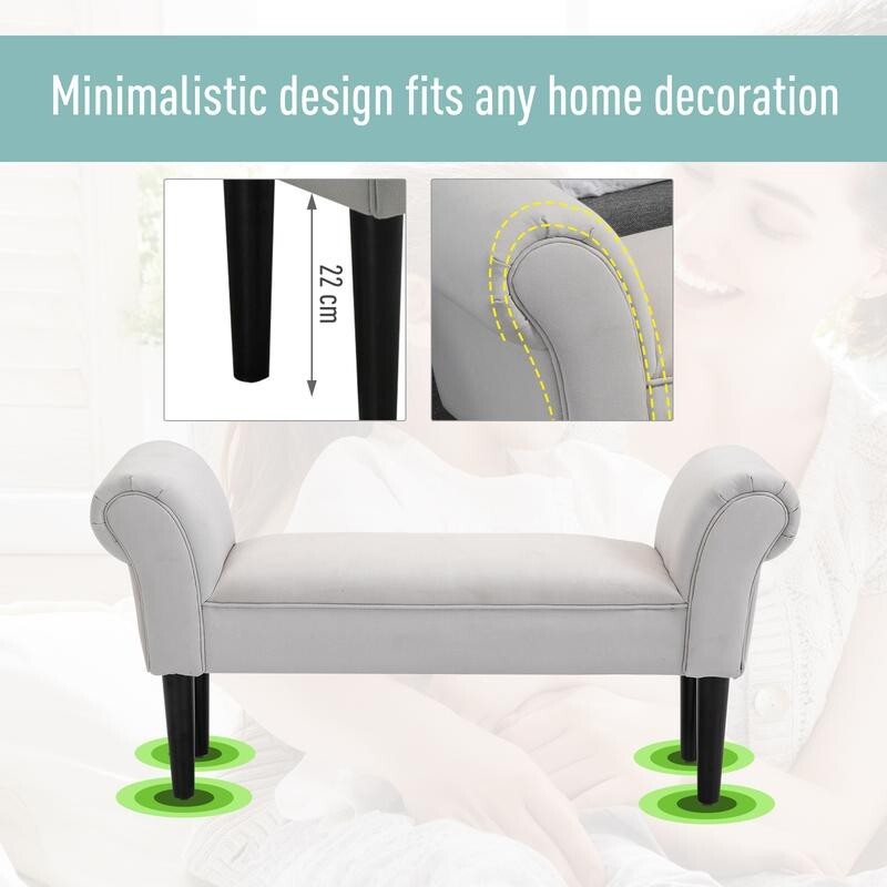 Grey Rolled Arm End of Bed Bench Seat Sofa Stool for Bedroom Lounge 130kg