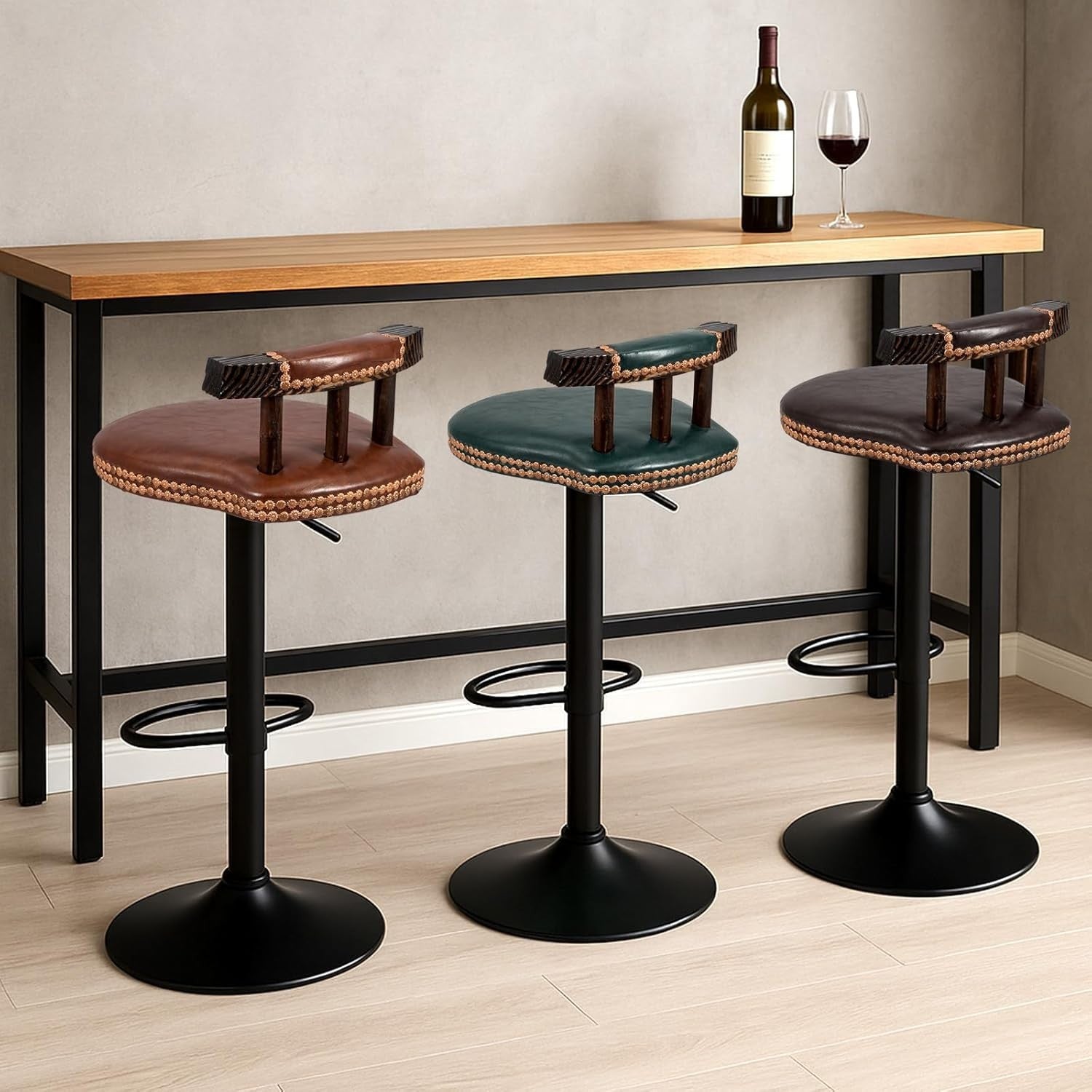Vintage Adjustable Swivel Bar Stool – Dark Brown Kitchen Counter Chair